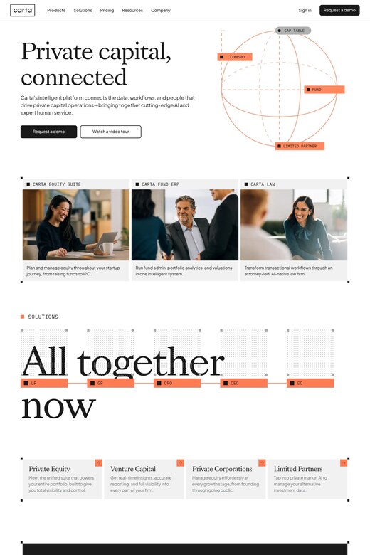 Portrait website preview for equity management